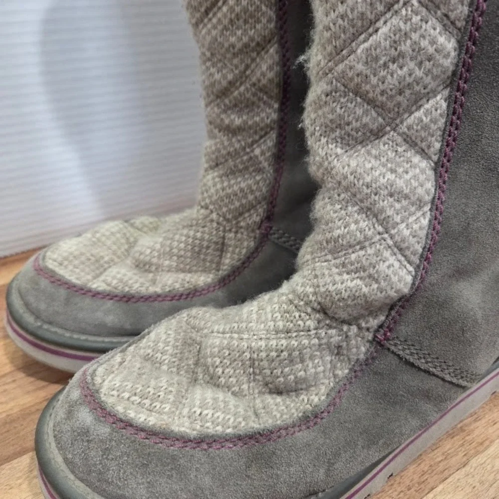 Sorel Newbie Tall Boots Womens 11 Quarry Grey Suede Quilted Fleece Winter NL2075